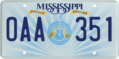 MS license plate OAA351