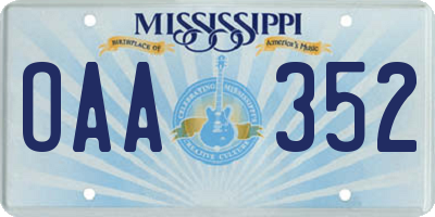 MS license plate OAA352