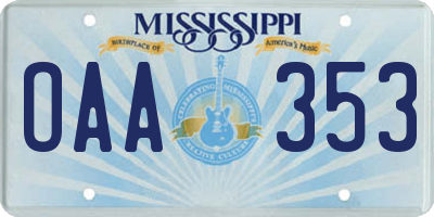 MS license plate OAA353