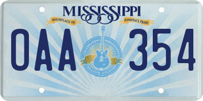 MS license plate OAA354
