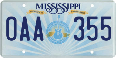 MS license plate OAA355