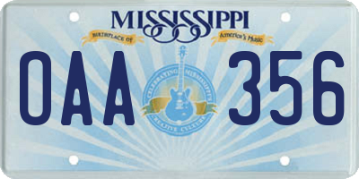 MS license plate OAA356