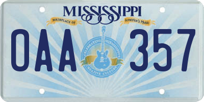 MS license plate OAA357