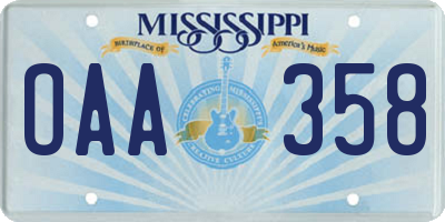 MS license plate OAA358