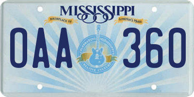 MS license plate OAA360