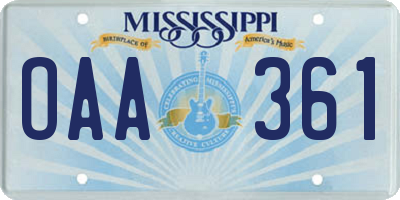MS license plate OAA361