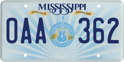 MS license plate OAA362