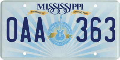 MS license plate OAA363