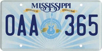 MS license plate OAA365
