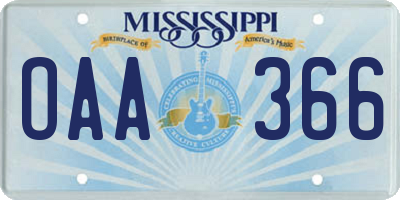 MS license plate OAA366