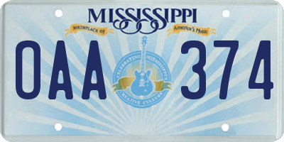 MS license plate OAA374