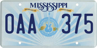 MS license plate OAA375