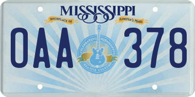 MS license plate OAA378