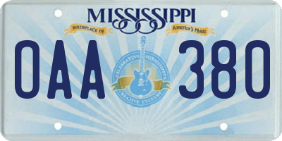 MS license plate OAA380