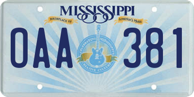 MS license plate OAA381