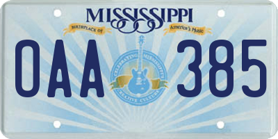 MS license plate OAA385