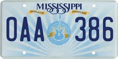 MS license plate OAA386