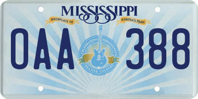 MS license plate OAA388