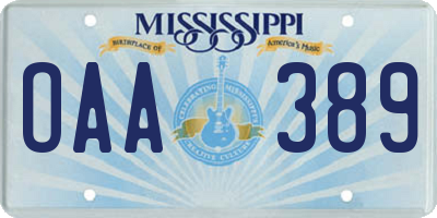 MS license plate OAA389