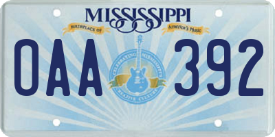 MS license plate OAA392