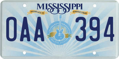 MS license plate OAA394