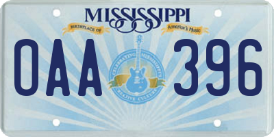 MS license plate OAA396