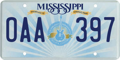 MS license plate OAA397