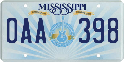MS license plate OAA398