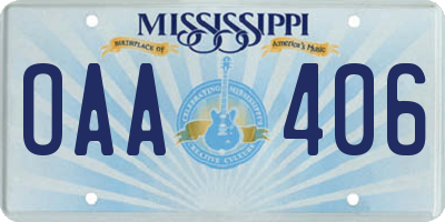 MS license plate OAA406