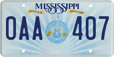 MS license plate OAA407