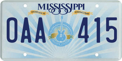 MS license plate OAA415