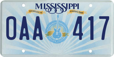 MS license plate OAA417