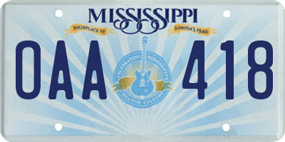 MS license plate OAA418