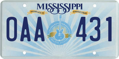 MS license plate OAA431