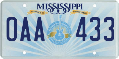 MS license plate OAA433
