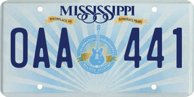 MS license plate OAA441