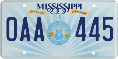 MS license plate OAA445