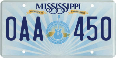 MS license plate OAA450