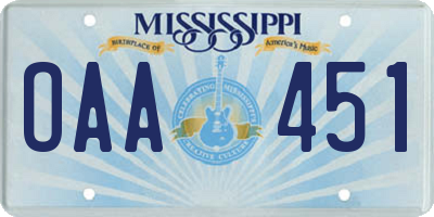 MS license plate OAA451