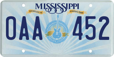 MS license plate OAA452