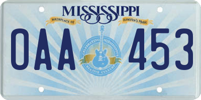 MS license plate OAA453