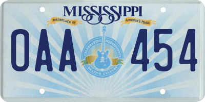 MS license plate OAA454