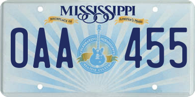 MS license plate OAA455