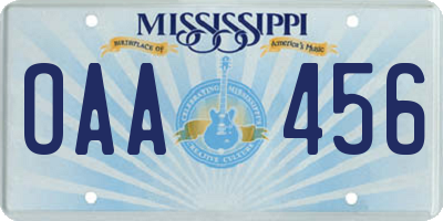 MS license plate OAA456