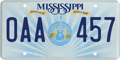 MS license plate OAA457