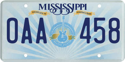 MS license plate OAA458