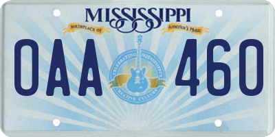 MS license plate OAA460