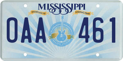MS license plate OAA461