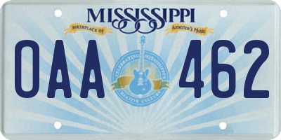 MS license plate OAA462