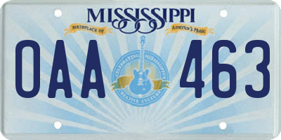 MS license plate OAA463